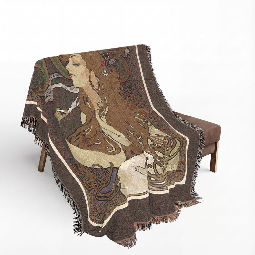 JOB Cigarette Papers Woven Blanket, Alphonse Mucha, 1897 Art Nouveau Poster