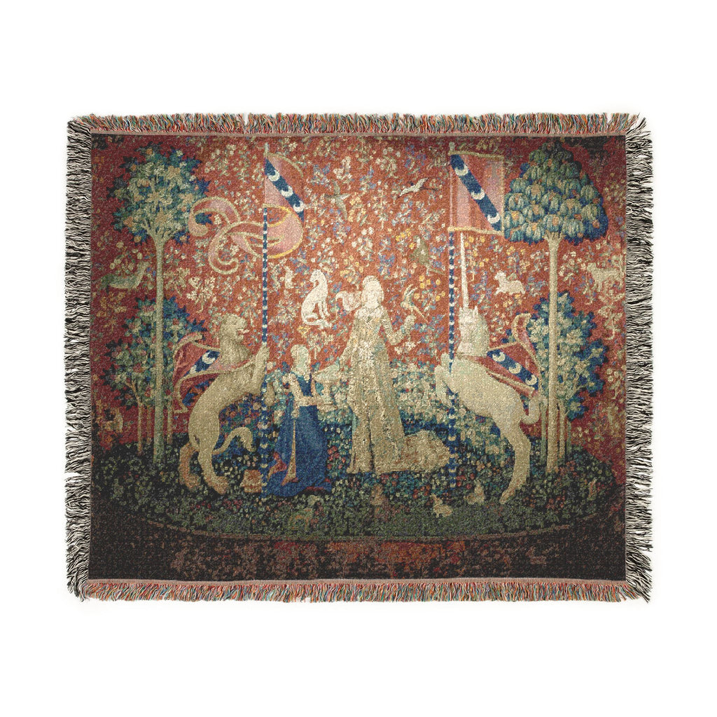 The Lady and the Unicorn Taste Woven Blanket, Medieval Tapestry Art Throw