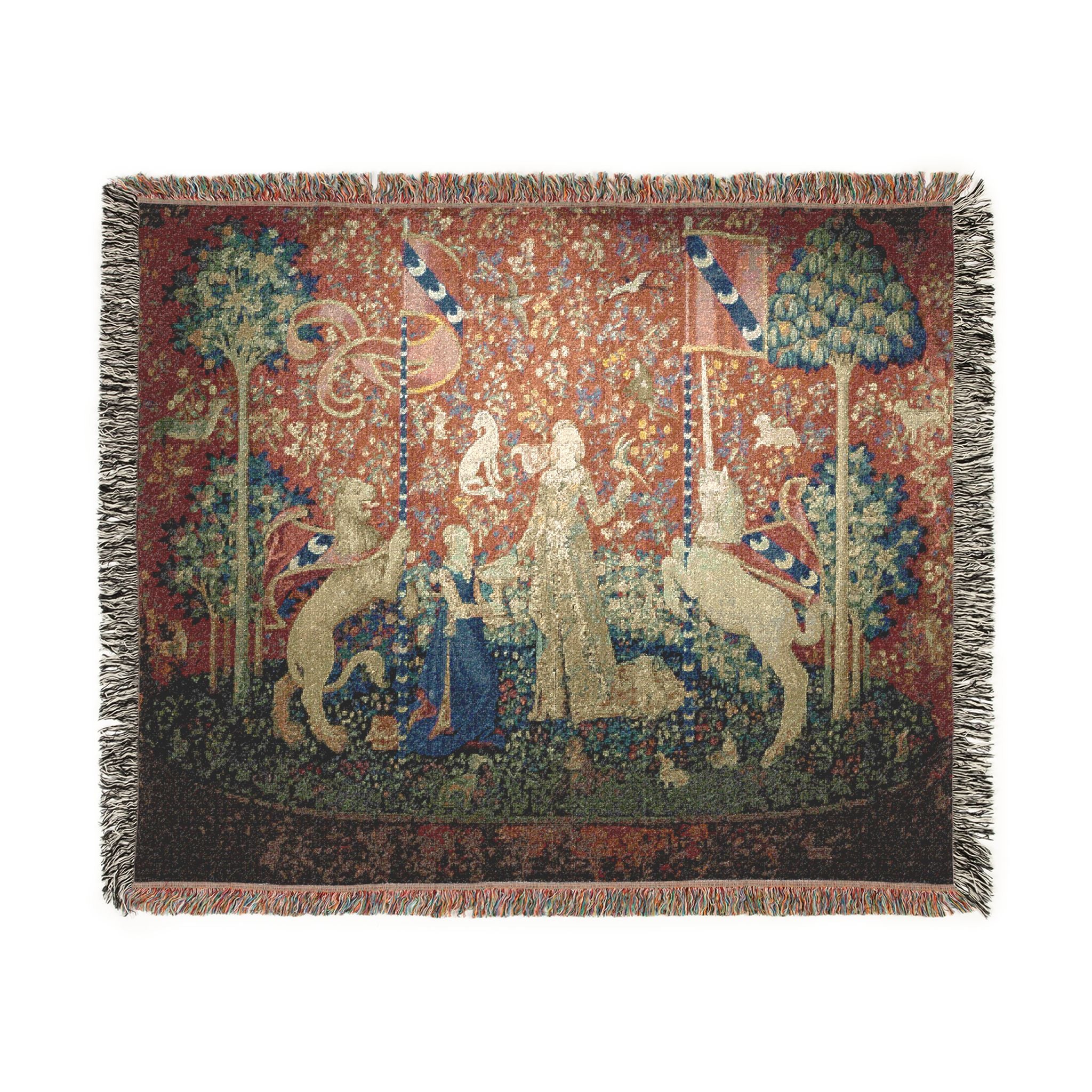 The Lady and the Unicorn Taste Woven Blanket, Medieval Tapestry Art Throw