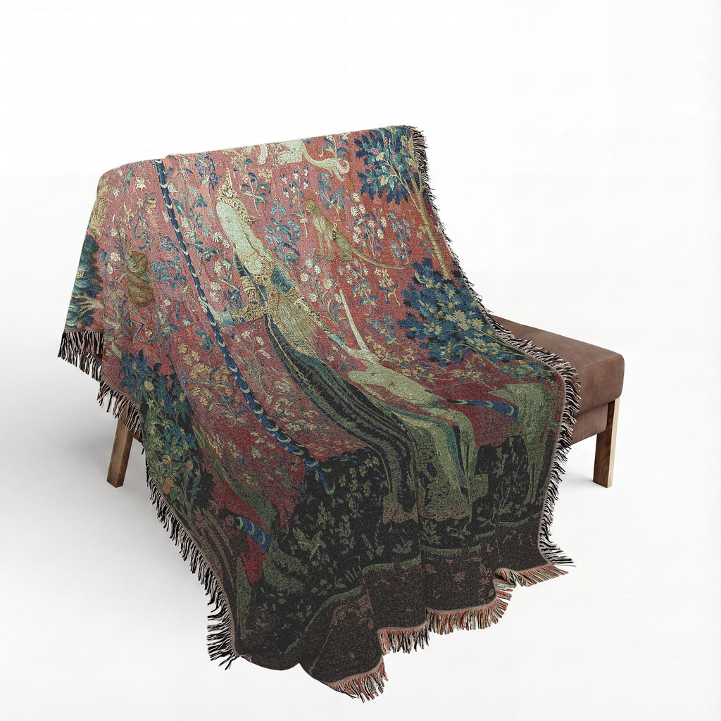 The Lady and the Unicorn Touch Woven Blanket, Medieval Tapestry Art Throw