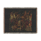 The Hunters Return to the Castle Woven Blanket, Medieval Unicorn Tapestry Art Throw