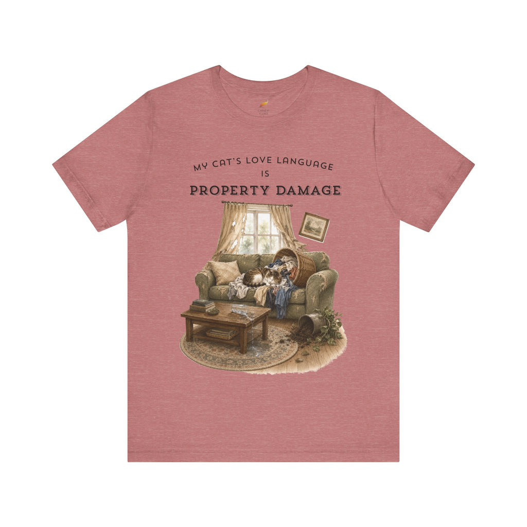 My Cat's Love Language Is Property Damage Graphic Tee, Funny Cat T-Shirt
