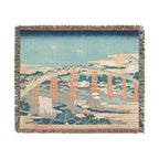 Yahagi Bridge at Okazaki Woven Blanket, Katsushika Hokusai, Blue Toned Japanese Woodblock Art