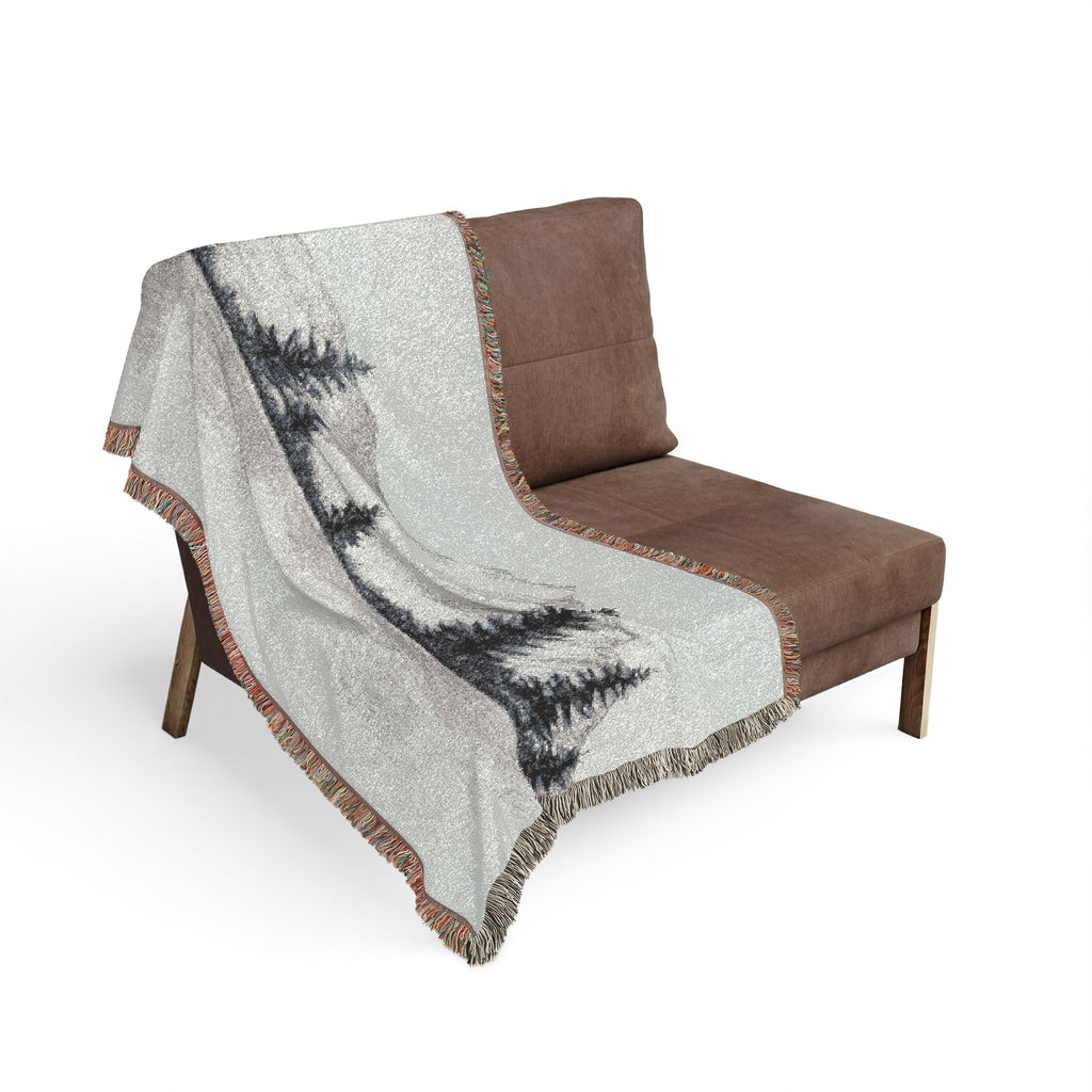Mountain Lake Reflection Woven Blanket | Scenic Pine Trees, Neutral Tones