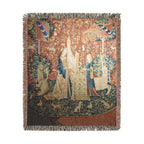 The Lady and the Unicorn Hearing Woven Blanket, Medieval Tapestry Art Throw