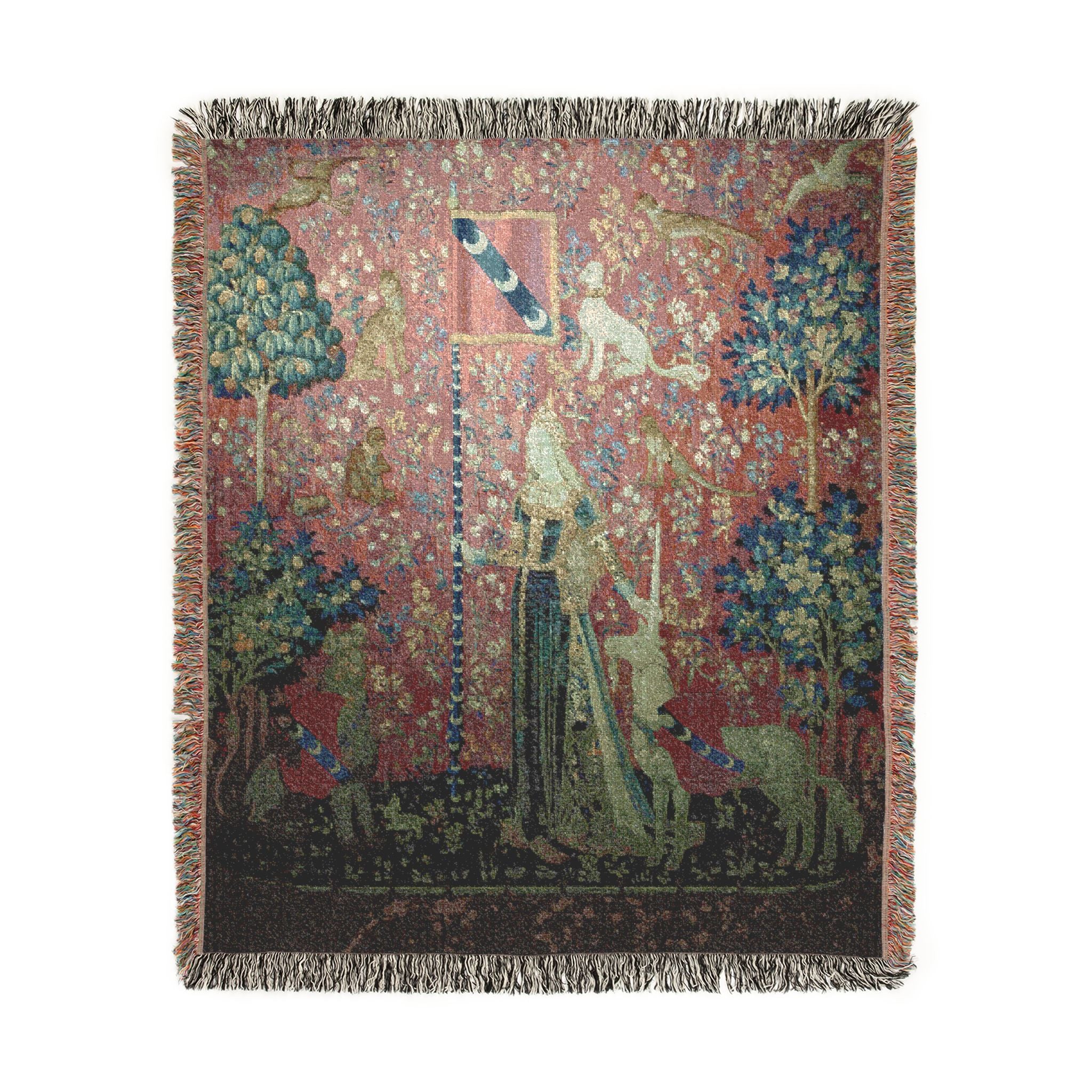 The Lady and the Unicorn Touch Woven Blanket, Medieval Tapestry Art Throw
