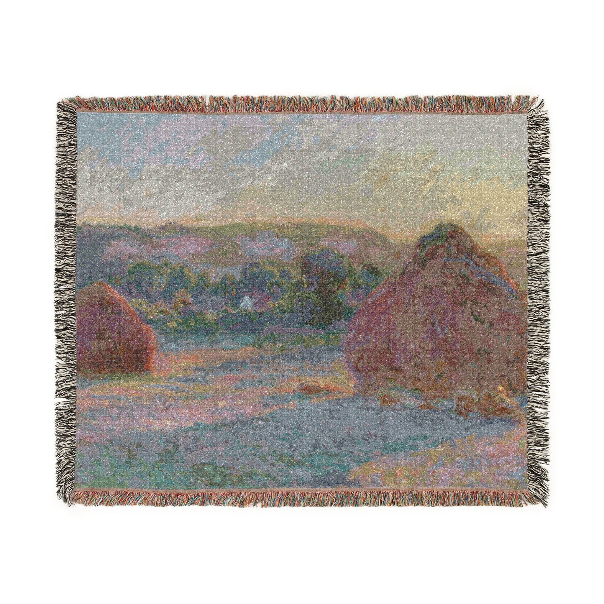 Stacks of Wheat (End of Summer) Woven Blanket, Claude Monet, Impressionist Art Throw