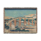 Yahagi Bridge at Okazaki Woven Blanket, Katsushika Hokusai, Blue Toned Japanese Woodblock Art