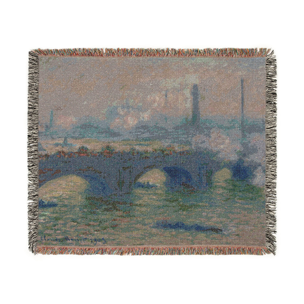 Waterloo Bridge, Gray Day Woven Blanket, Claude Monet, Impressionist London Art
