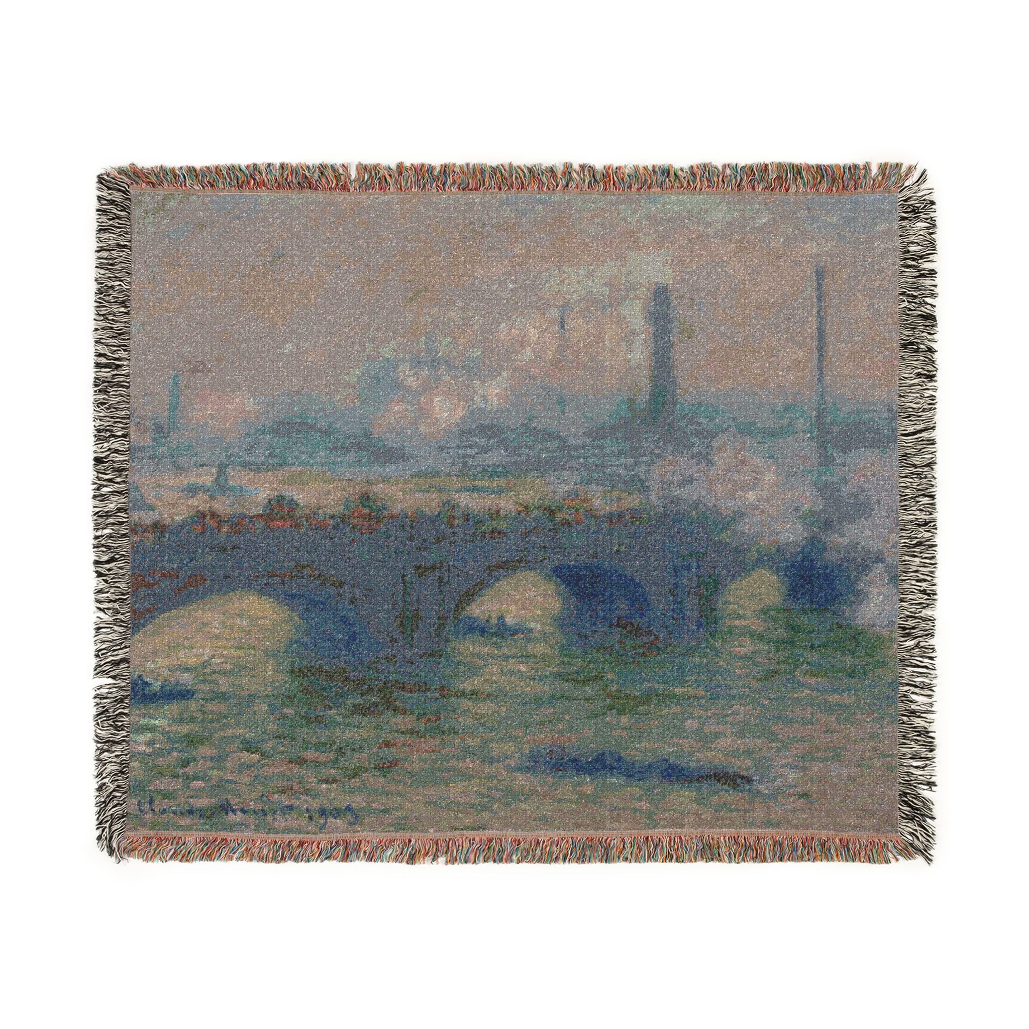 Waterloo Bridge, Gray Day Woven Blanket, Claude Monet, Impressionist London Art