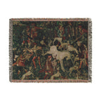 The Unicorn Defends Himself Woven Blanket, Medieval Unicorn Tapestry Art Throw