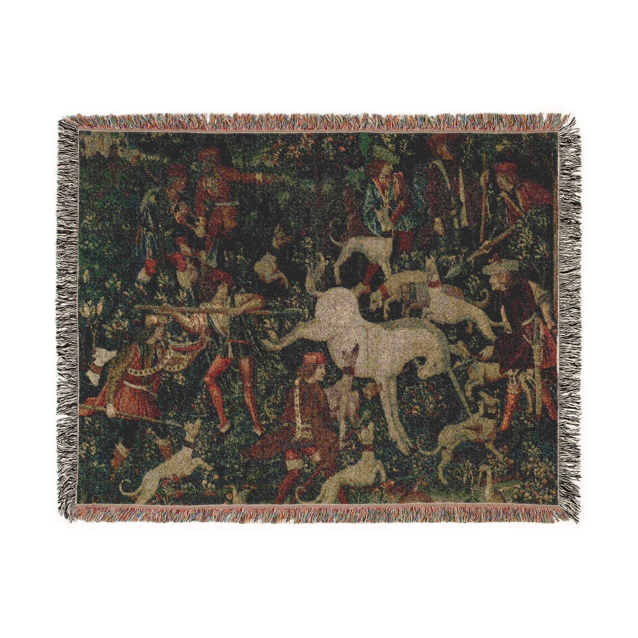 The Unicorn Defends Himself Woven Blanket, Medieval Unicorn Tapestry Art Throw