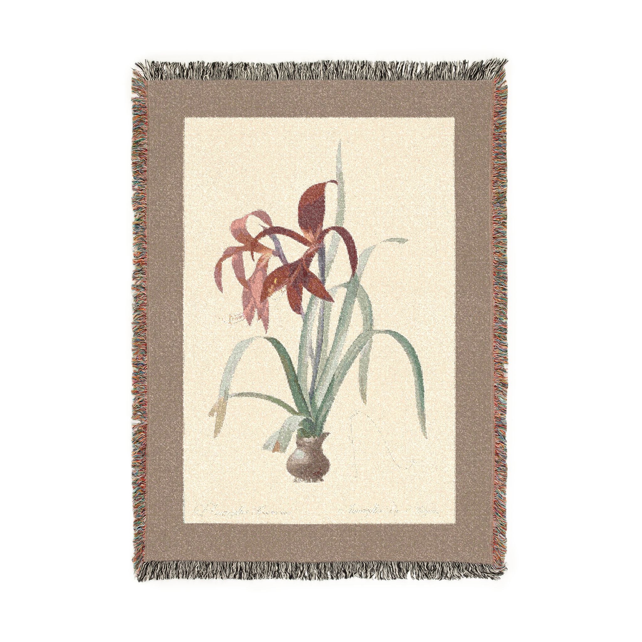 Amaryllis Formosissima Woven Blanket, Pierre-Joseph Redouté, Vintage Botanical Art Throw