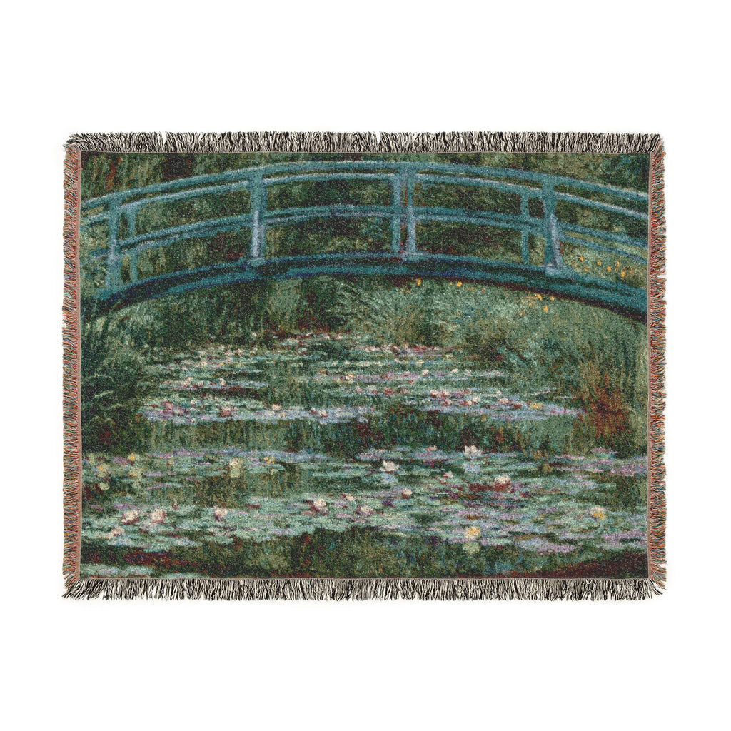 Japanese Footbridge Woven Blanket, Claude Monet, Impressionist Garden Art Throw