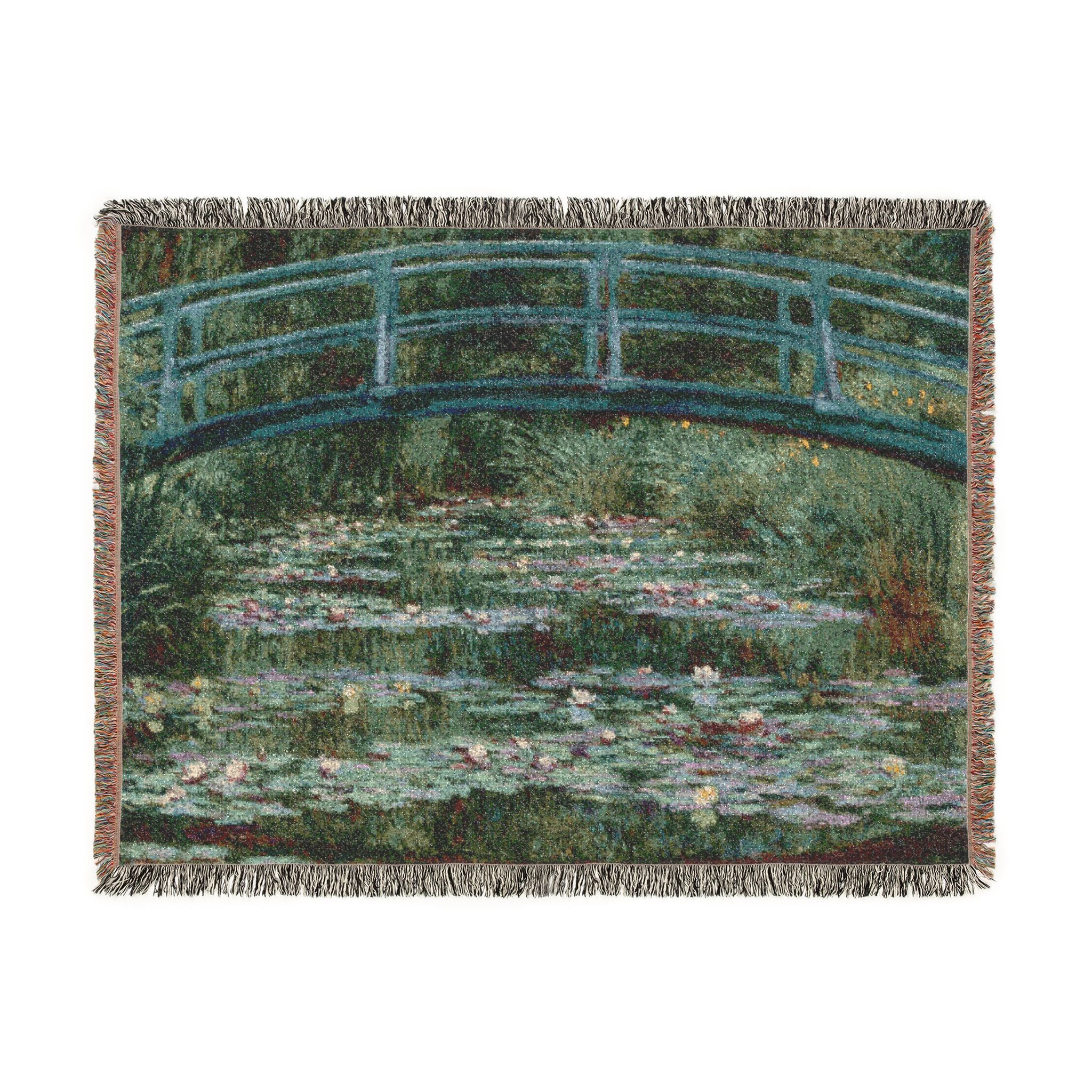 Japanese Footbridge Woven Blanket, Claude Monet, Impressionist Garden Art Throw