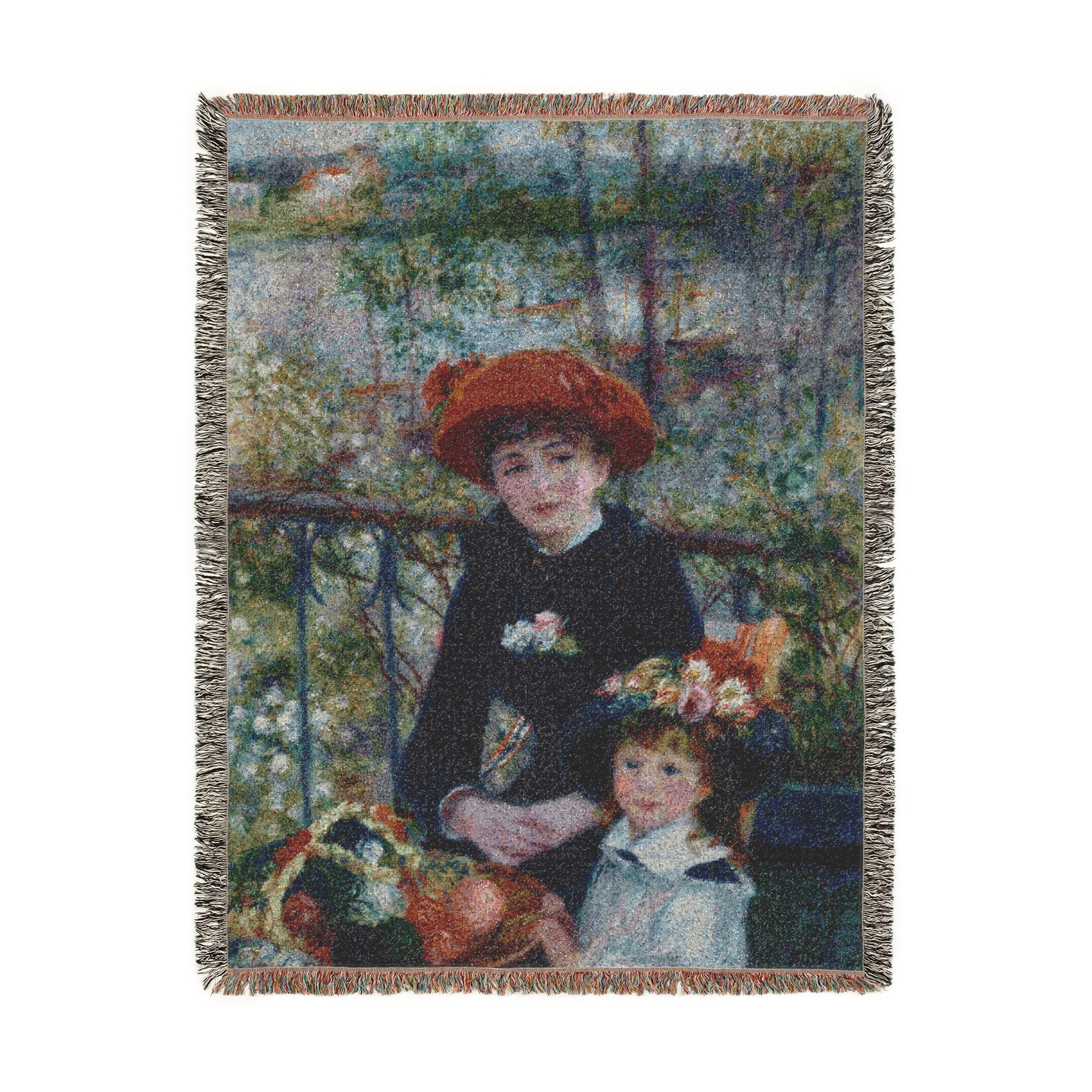 Two Sisters (On the Terrace) Woven Blanket, Pierre-Auguste Renoir, Impressionist Art Throw
