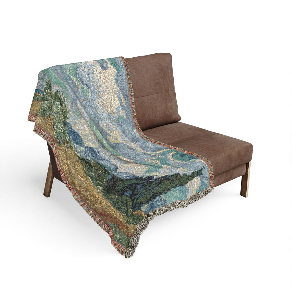 Wheat Field with Cypresses Woven Blanket, Vincent van Gogh, Fine Art Throw